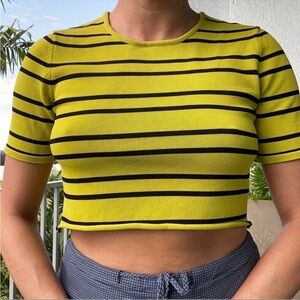 Green Black Stripe Exposed Zipper Crop Top